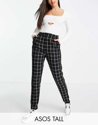 ASOS DESIGN Tall - Nette geruite broek met toelopende pasvorm in zwart-wit  | ASOS