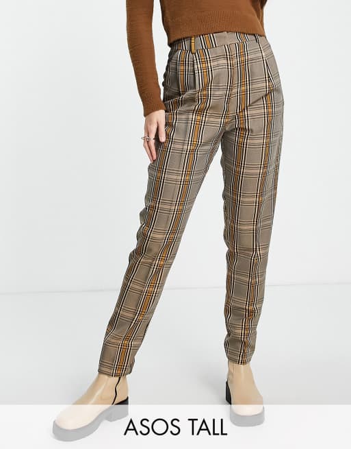 ASOS DESIGN Tall - Nette smaltoelopende broek in mosterdgeel met ruitmotief