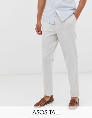 ASOS DESIGN Tall - Nette, smaltoelopende broek met halve, elastische taille in gebroken wit met testuur