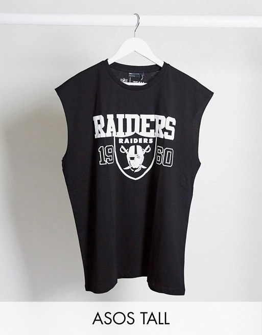 ASOS DESIGN Tall NFL oversized sleeveless t-shirt with Raiders front print
