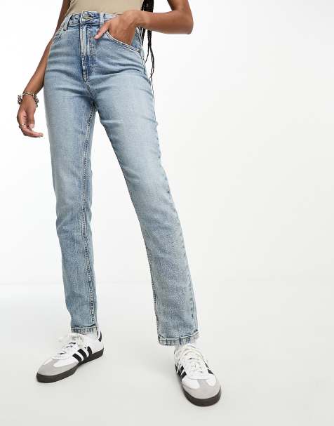 ASOS DESIGN Tall slim fit comfort mom jeans in mid blue