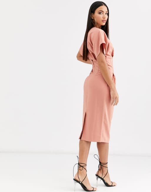 Asos design angel sleeve midi sales pencil dress