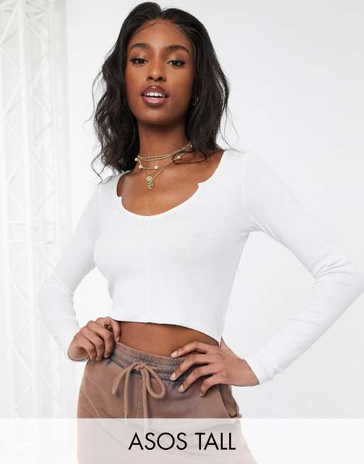 white ribbed notch neck crop top