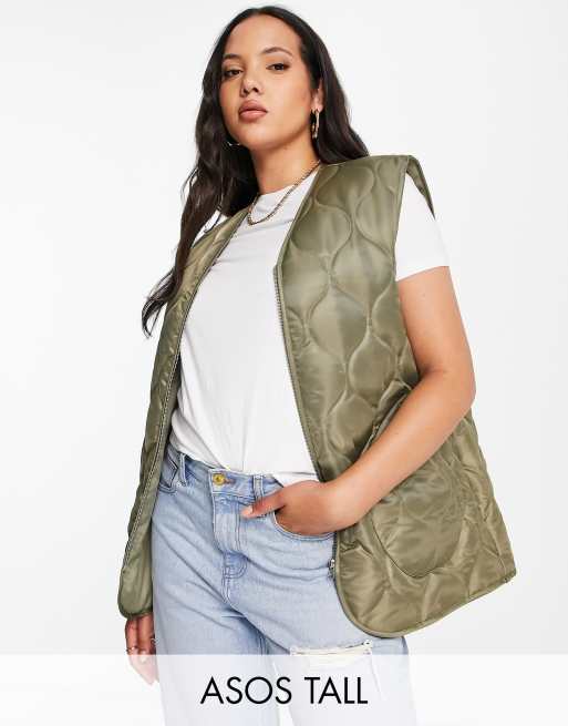 ASOS DESIGN Tall nylon onion quilted gilet in khaki