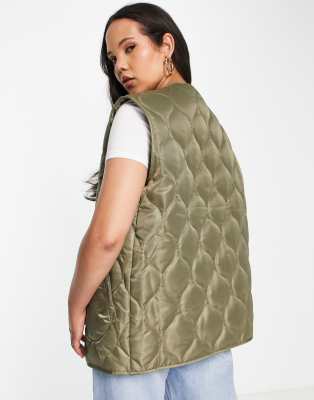 ASOS DESIGN Tall nylon onion quilted gilet in khaki