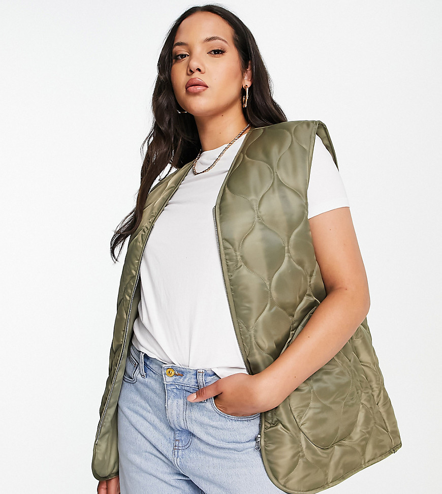 ASOS DESIGN Tall nylon onion quilted vest in khaki-Brown
