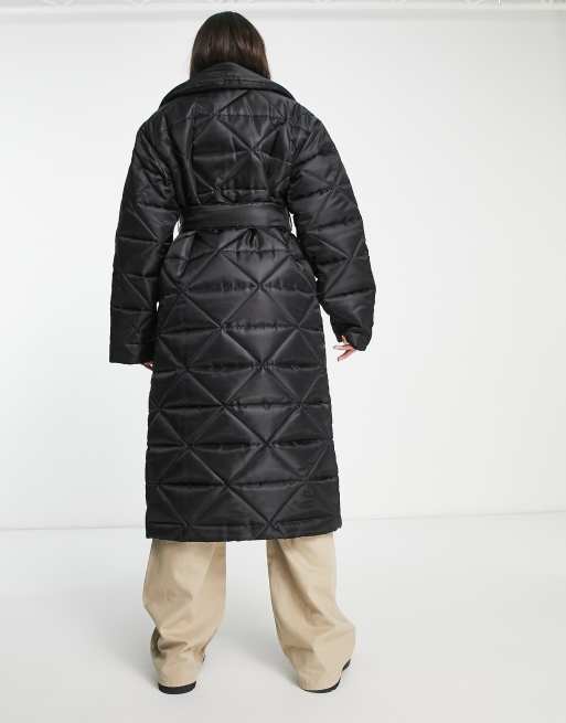 ASOS DESIGN Tall nylon quilted maxi puffer coat in black, 3 of 4