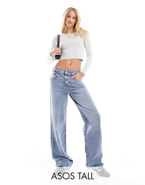 ASOS DESIGN Tall low rise baggy jeans in mid blue 