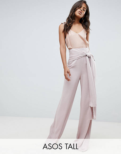 ASOS DESIGN Tall Occasion Oversized Tie Front Wide Leg Pants
