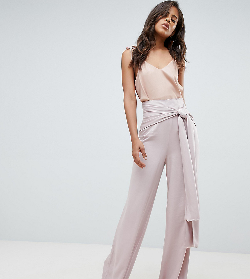 ASOS DESIGN Tall Occasion Oversized Tie Front Wide Leg Trousers-Pink