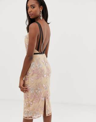 asos design floral embroidered pencil midi dress