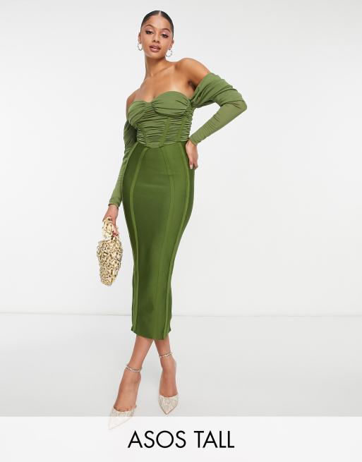 ASOS DESIGN boned corset in pleated metallic green