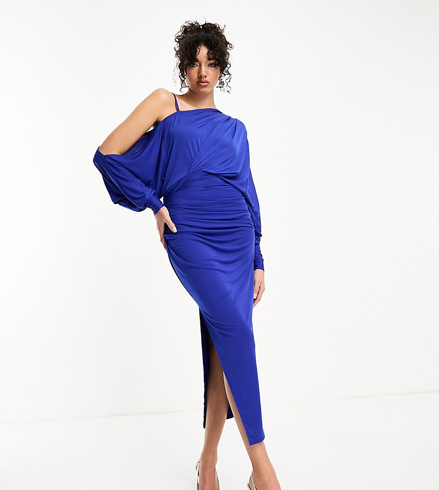 Asos Tall Asos Design Tall Off Shoulder Grecian Drape Midi Dress In Cobalt Blue