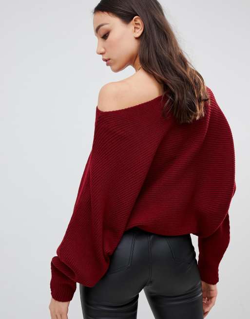 ASOS DESIGN Tall off shoulder jumper in ripple stitch ASOS