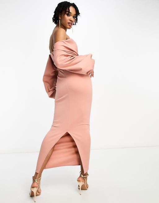 ASOS DESIGN Tall off shoulder long sleeve pencil midi dress