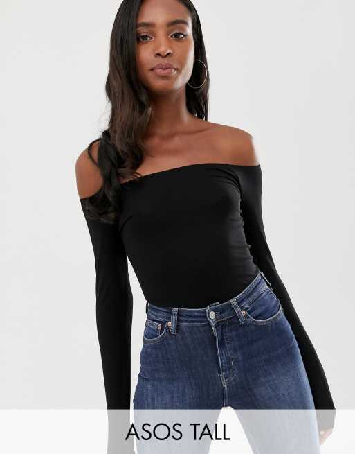 ASOS DESIGN Tall off shoulder long sleeve top in black | ASOS