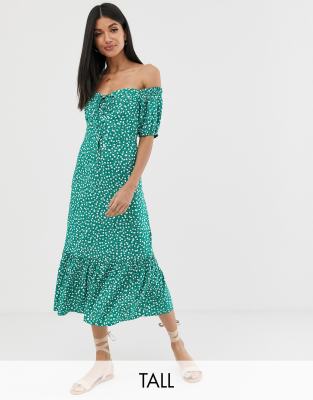 asos green off the shoulder dress