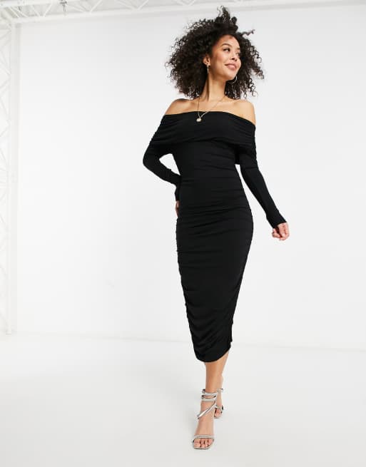 Black Off Shoulder Midi Dress