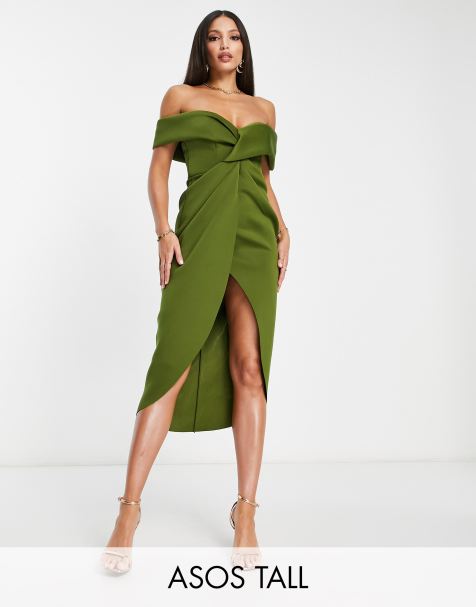 Olive Binding Detail Ruched Hem Bodycon Dress