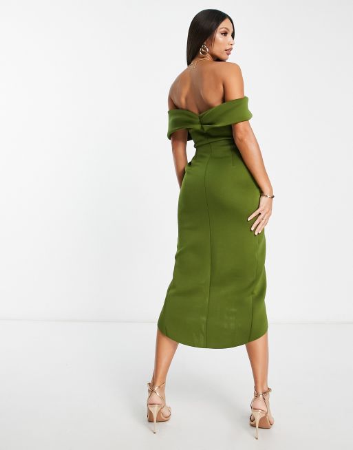 Asos green off shop the shoulder dress