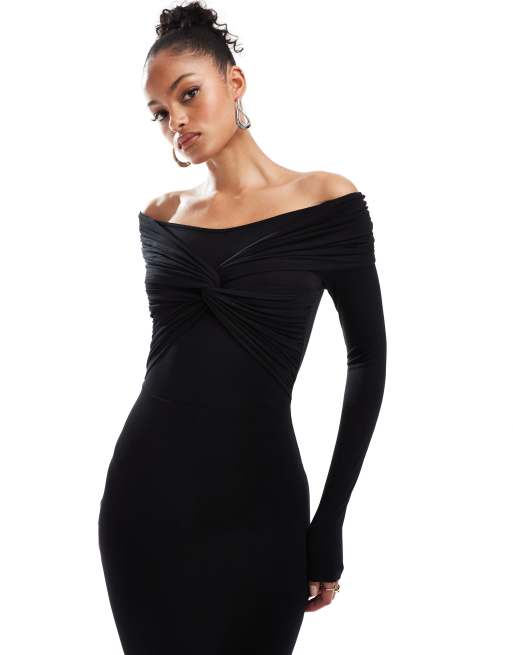 knee length dresses for ladies Dalzine Long Sleeve Mini Dress Black Tall