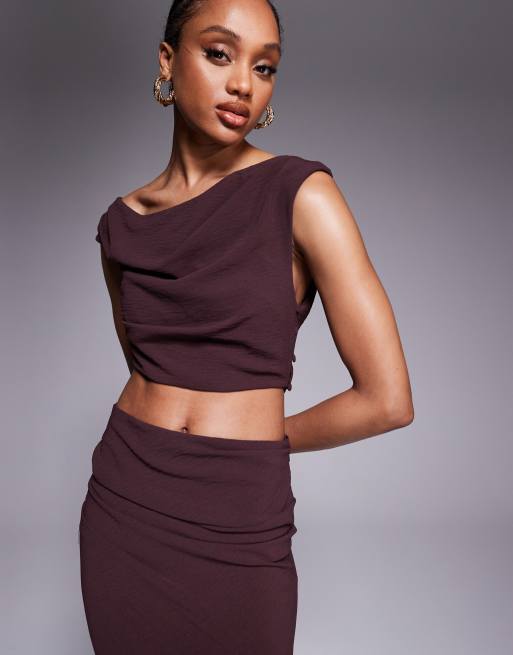 ASOS DESIGN Tall off the shoulder faux two piece maxi dress in fudge