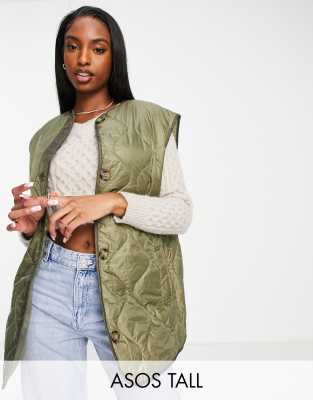 ASOS DESIGN Tall - Olivengrøn quiltet vest uden krave