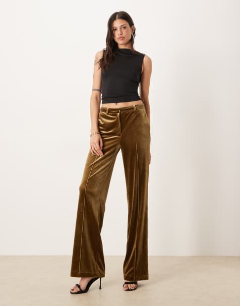 ASOS DESIGN Tall - Olivengrønne skræddersyede smalle bukser med lige ben i velour - view 1