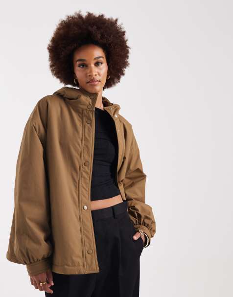 ASOS DESIGN Tall – Olivfärgad regnjacka i oversize med fleecefoder - view 1