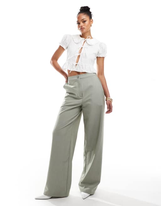 ASOS DESIGN Tall – Olivgröna, avslappnade, figursydda byxor
