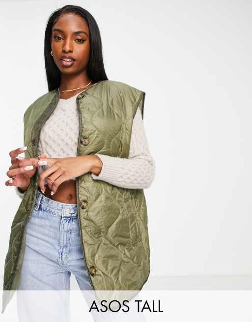 ASOS DESIGN Tall – Oliwkowy pikowany bezrękawnik bez kołnierzyka