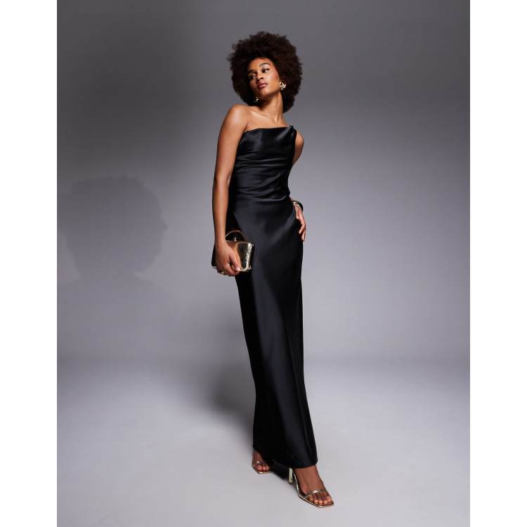 asos asymmetric one shoulder dress DESIGN Tall drape satin maxi in black asos emerald green occasion dress