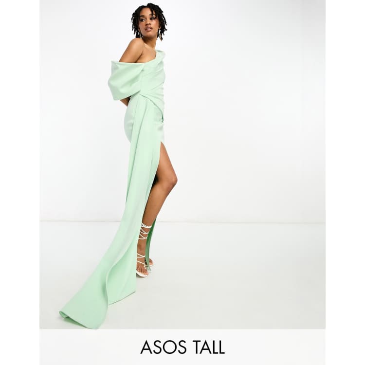 ASOS DESIGN Tall one shoulder draped maxi dress in sage green