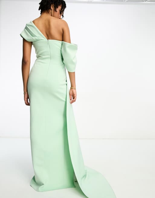 green emerald velvet dress Harper One Shoulder Gown / Sage | Meshki