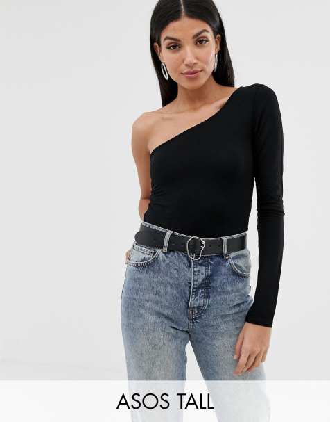ASOS DESIGN Tall one shoulder long sleeve body in black