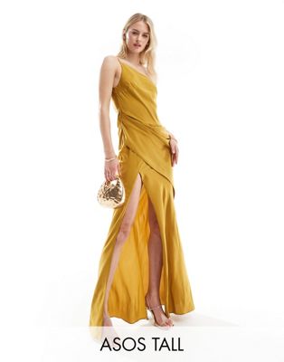Asos Tall Asos Design Tall One Shoulder Maxi Dress In Gold