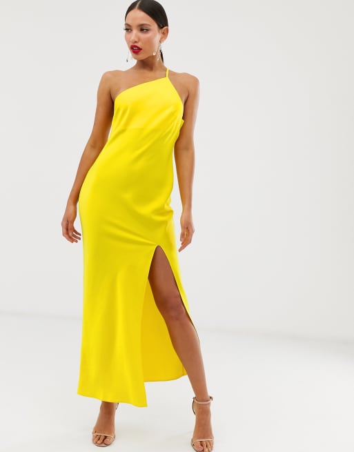 Asos design one shoulder midaxi store dress in satin with drape back