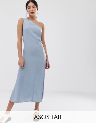 ASOS DESIGN Tall one shoulder midi sundress-Blue