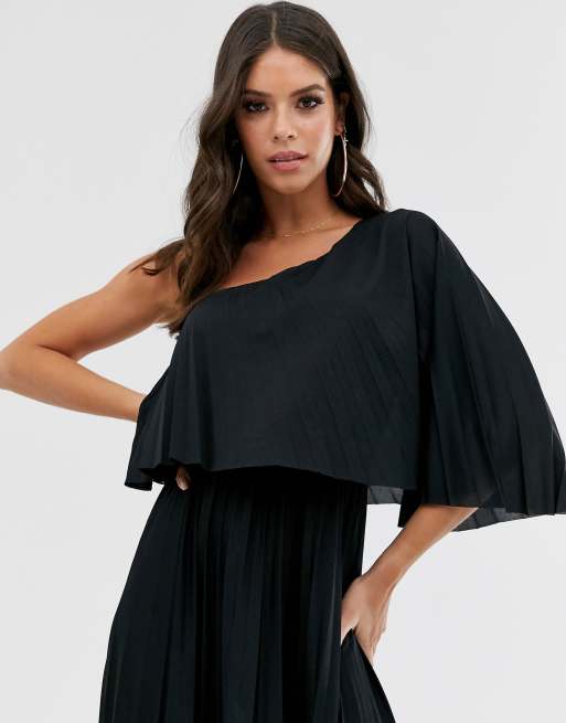 Asos design one shoulder pleated crop top hotsell maxi dress