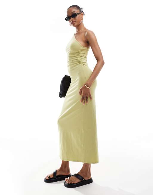 ASOS DESIGN Tall one shoulder ruched side midaxi dress in green