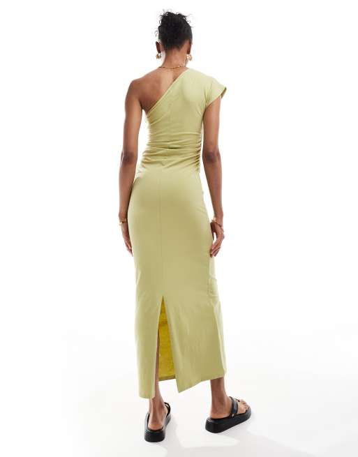 ASOS DESIGN Tall one shoulder ruched side midaxi dress in green