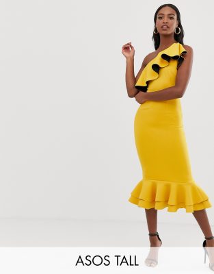 asos yellow one shoulder dress