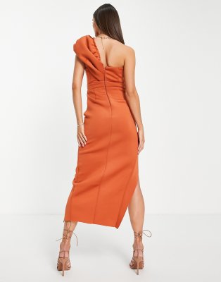 asos one shoulder tuck midi dress