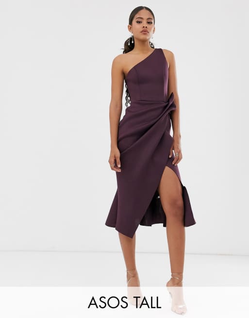 Asos one shoulder tuck midi dress online