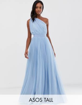 asos design tall premium tulle one shoulder maxi dress