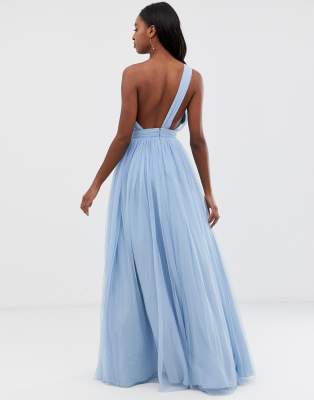 asos design tall premium tulle one shoulder maxi dress