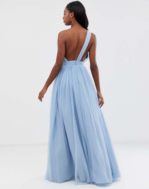 ASOS DESIGN Tall one strap maxi dress in blue ombre print