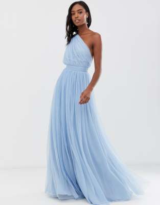 asos design tall premium tulle one shoulder maxi dress