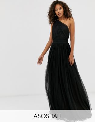 asos design tulle one shoulder maxi dress