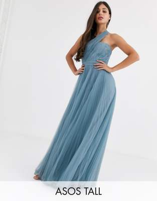 asos design tall premium tulle one shoulder maxi dress